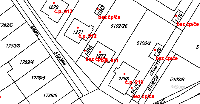 Hrušovany nad Jevišovkou 911 na parcele st. 1272 v KÚ Hrušovany nad Jevišovkou, Katastrální mapa