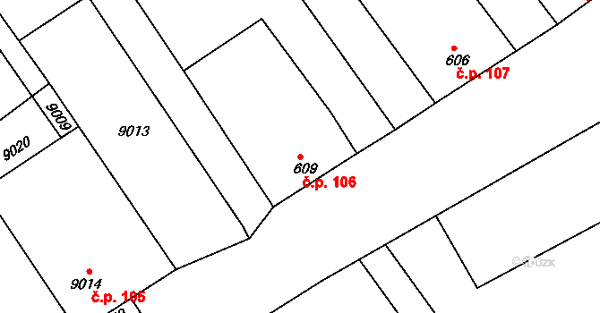 Oleksovice 106 na parcele st. 609 v KÚ Oleksovice, Katastrální mapa