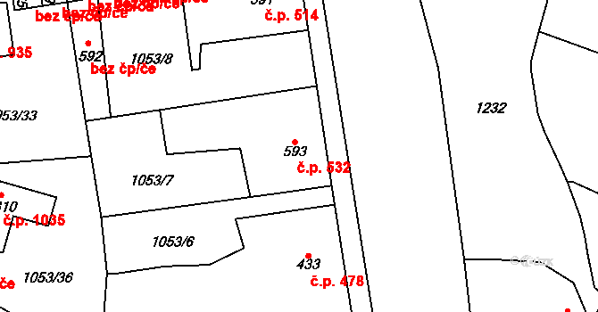 Starý Plzenec 532 na parcele st. 593 v KÚ Starý Plzenec, Katastrální mapa