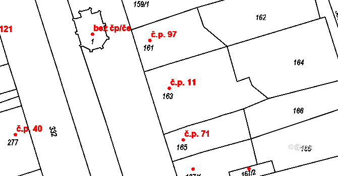Císařov 11 na parcele st. 163 v KÚ Císařov, Katastrální mapa