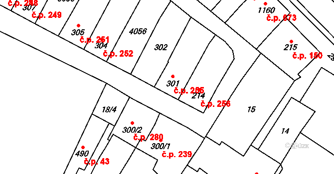 Tovačov I-Město 255, Tovačov na parcele st. 301 v KÚ Tovačov, Katastrální mapa