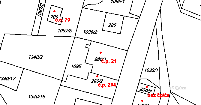 Hřebečná 21, Abertamy na parcele st. 286/1 v KÚ Hřebečná, Katastrální mapa
