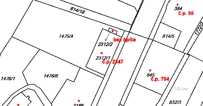 Jablonec nad Nisou 2347 na parcele st. 2312/1 v KÚ Jablonec nad Nisou, Katastrální mapa