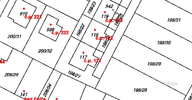 Chotětov 122 na parcele st. 118 v KÚ Chotětov, Katastrální mapa