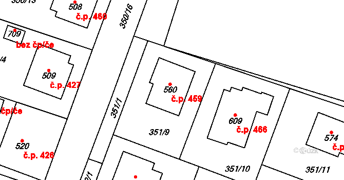 Rožďalovice 459 na parcele st. 560 v KÚ Rožďalovice, Katastrální mapa
