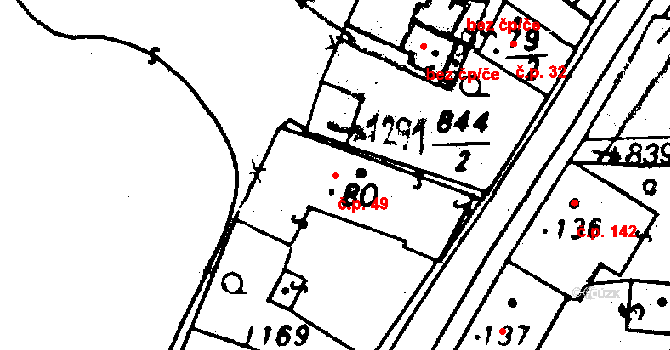 Osek 49 na parcele st. 80 v KÚ Osek u Rokycan, Katastrální mapa