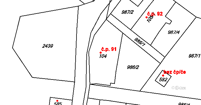Cejle 91 na parcele st. 104 v KÚ Cejle, Katastrální mapa