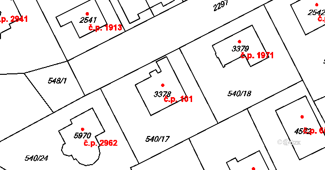 Šumperk 101 na parcele st. 3378 v KÚ Šumperk, Katastrální mapa