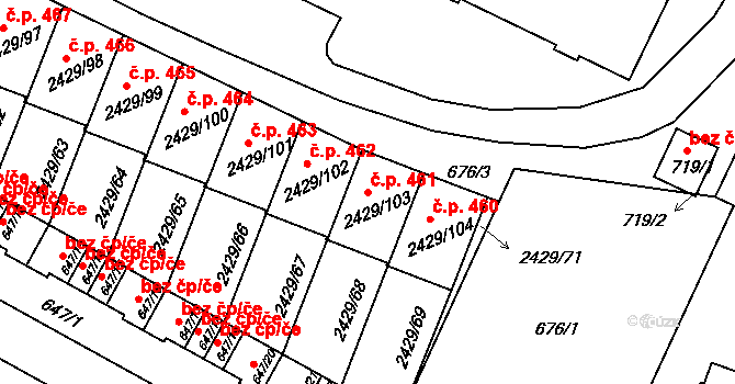 Dačice V 461, Dačice na parcele st. 2429/103 v KÚ Dačice, Katastrální mapa