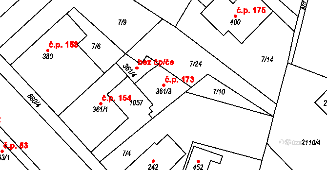 Ohrazenice 173 na parcele st. 361/3 v KÚ Ohrazenice u Turnova, Katastrální mapa