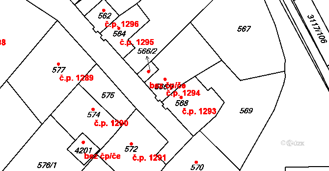 Tachov 1294 na parcele st. 566/1 v KÚ Tachov, Katastrální mapa