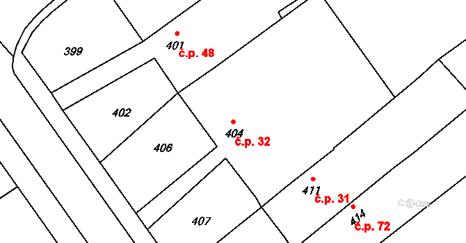 Žerotín 32 na parcele st. 404 v KÚ Žerotín, Katastrální mapa