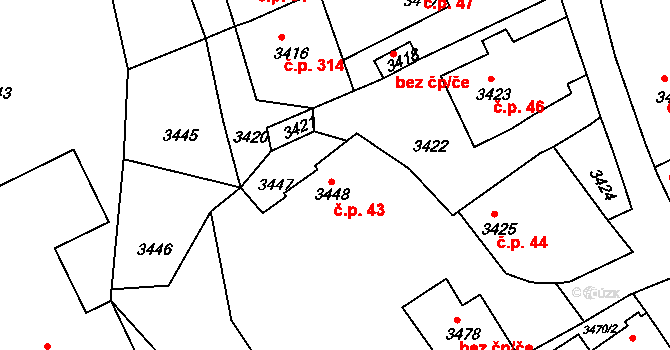 Mimoň I 43, Mimoň na parcele st. 3448 v KÚ Mimoň, Katastrální mapa