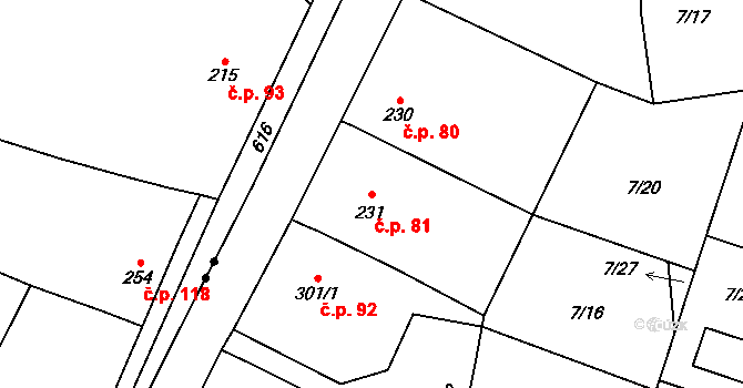 Vodochody 81, Straškov-Vodochody na parcele st. 231 v KÚ Vodochody, Katastrální mapa