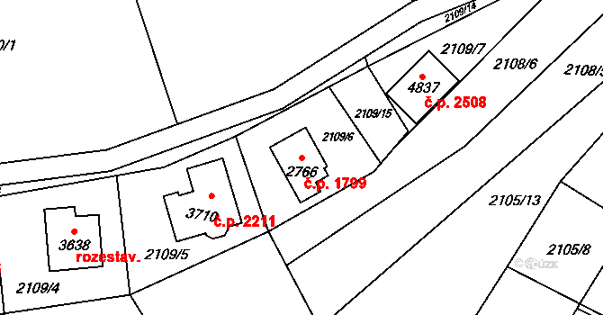 Rožnov pod Radhoštěm 1799 na parcele st. 2766 v KÚ Rožnov pod Radhoštěm, Katastrální mapa