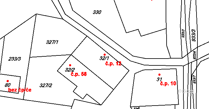 Pěčíkov 12, Městečko Trnávka na parcele st. 32/1 v KÚ Pěčíkov, Katastrální mapa