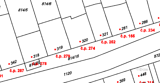 Rouchovany 274 na parcele st. 320 v KÚ Rouchovany, Katastrální mapa