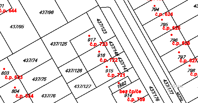 Mařatice 722, Uherské Hradiště na parcele st. 916 v KÚ Mařatice, Katastrální mapa