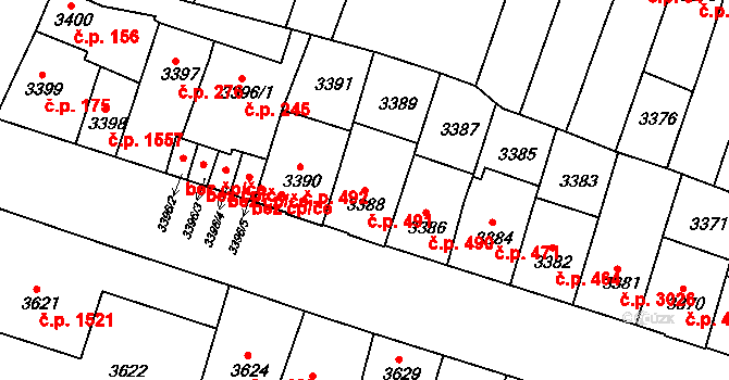 Žabovřesky 491, Brno na parcele st. 3388 v KÚ Žabovřesky, Katastrální mapa
