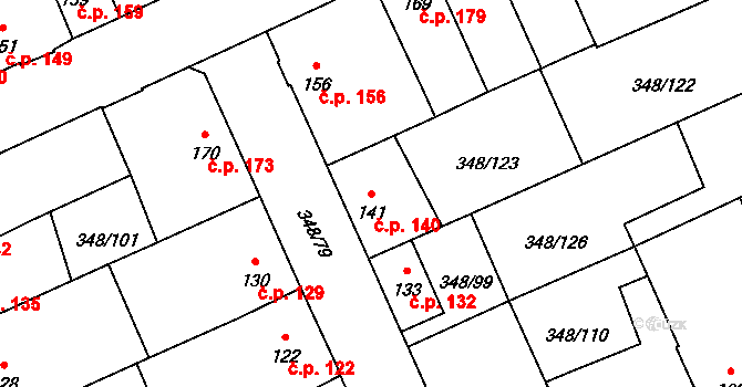 Černčice 140 na parcele st. 141 v KÚ Černčice u Loun, Katastrální mapa
