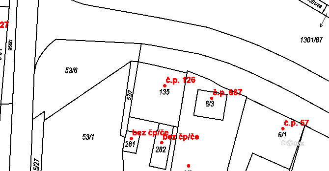 Vysoká nad Labem 126 na parcele st. 135 v KÚ Vysoká nad Labem, Katastrální mapa