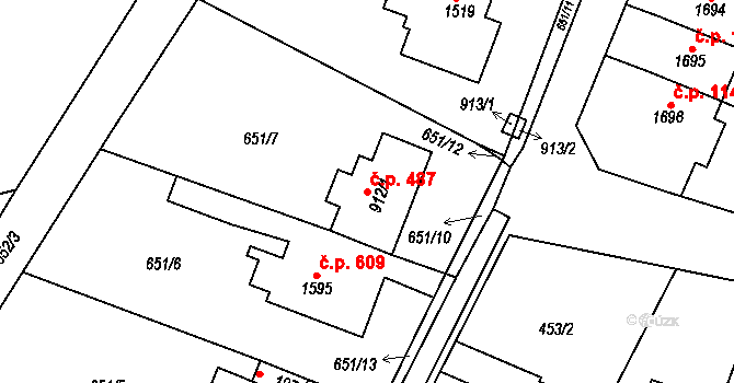 Litovel 487 na parcele st. 912/1 v KÚ Litovel, Katastrální mapa