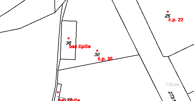 Dolní Lhota 30, Janovice nad Úhlavou na parcele st. 30 v KÚ Dolní Lhota u Klatov, Katastrální mapa