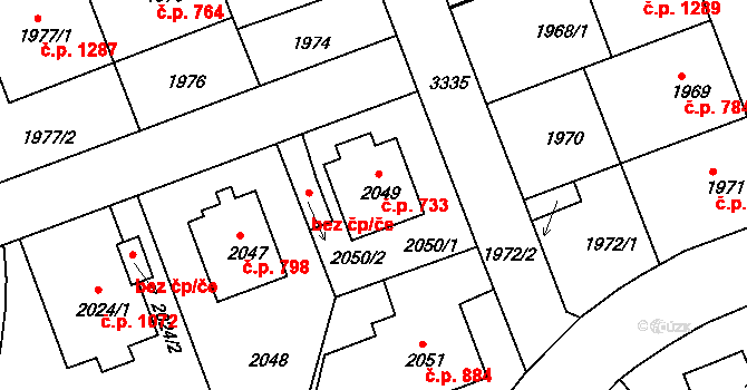 Michle 733, Praha na parcele st. 2049 v KÚ Michle, Katastrální mapa