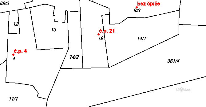 Skuhrov 21, Počepice na parcele st. 19 v KÚ Skuhrov u Počepic, Katastrální mapa