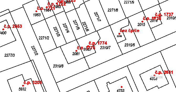 Dvůr Králové nad Labem 1774 na parcele st. 2082 v KÚ Dvůr Králové nad Labem, Katastrální mapa