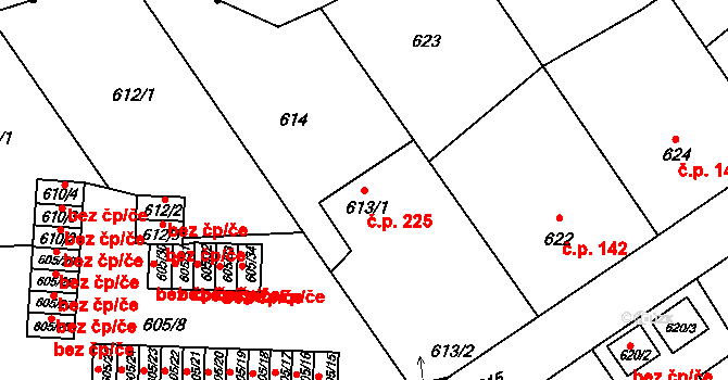 Liberec XIII-Nové Pavlovice 225, Liberec na parcele st. 613/1 v KÚ Nové Pavlovice, Katastrální mapa