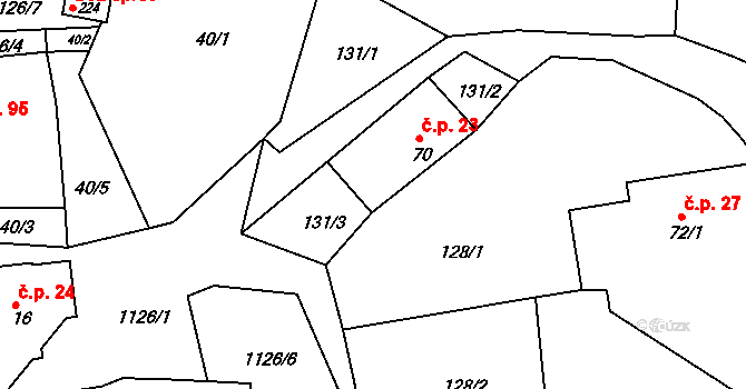 Džbánov 23 na parcele st. 70 v KÚ Džbánov u Vysokého Mýta, Katastrální mapa