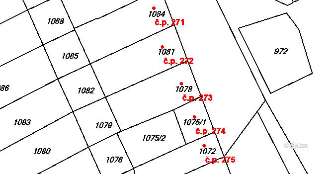 Blučina 273 na parcele st. 1078 v KÚ Blučina, Katastrální mapa