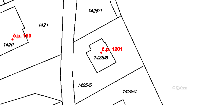 Ráj 1201, Karviná na parcele st. 1425/6 v KÚ Ráj, Katastrální mapa