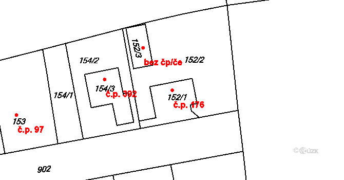 Radobyčice 176, Plzeň na parcele st. 152/1 v KÚ Radobyčice, Katastrální mapa