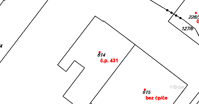 Mikovice 431, Kralupy nad Vltavou na parcele st. 614 v KÚ Mikovice u Kralup nad Vltavou, Katastrální mapa