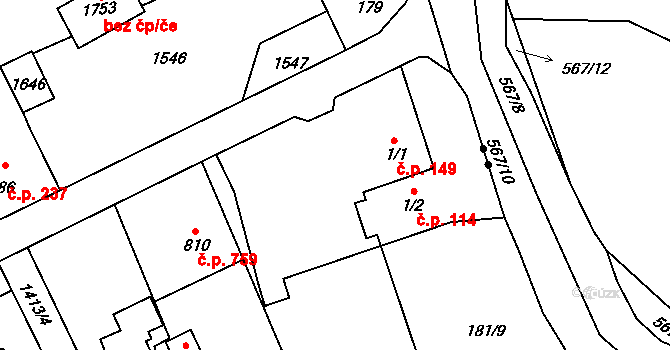 Blovice 114 na parcele st. 1/2 v KÚ Blovice, Katastrální mapa