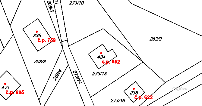 Chvalčov 652 na parcele st. 434 v KÚ Chvalčova Lhota, Katastrální mapa