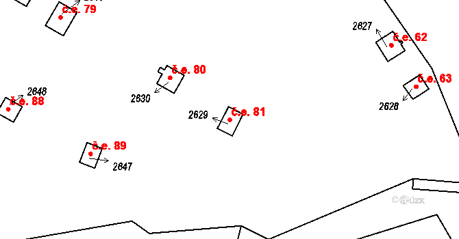 Hamrníky 81, Mariánské Lázně na parcele st. 2629 v KÚ Úšovice, Katastrální mapa