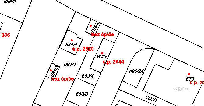 České Budějovice 3 2644, České Budějovice na parcele st. 683/10 v KÚ České Budějovice 3, Katastrální mapa