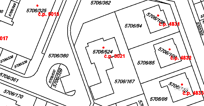Jihlava 5021 na parcele st. 5706/524 v KÚ Jihlava, Katastrální mapa