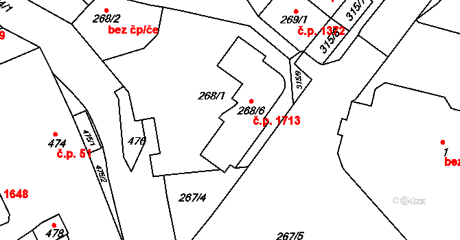 Šlapanice 1713 na parcele st. 268/6 v KÚ Šlapanice u Brna, Katastrální mapa