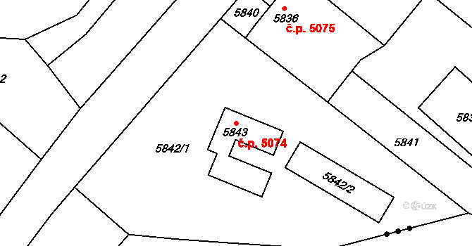 Chomutov 5074 na parcele st. 5843 v KÚ Chomutov I, Katastrální mapa