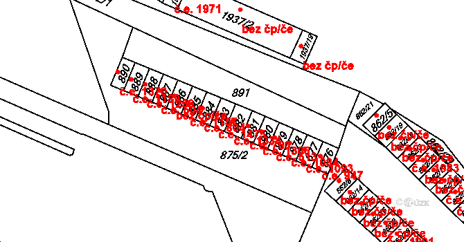 Chomutov 1334 na parcele st. 882 v KÚ Chomutov I, Katastrální mapa