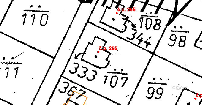 Žehušice 266 na parcele st. 333 v KÚ Žehušice, Katastrální mapa