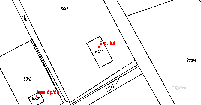 Vělopolí 94 na parcele st. 84/2 v KÚ Vělopolí, Katastrální mapa