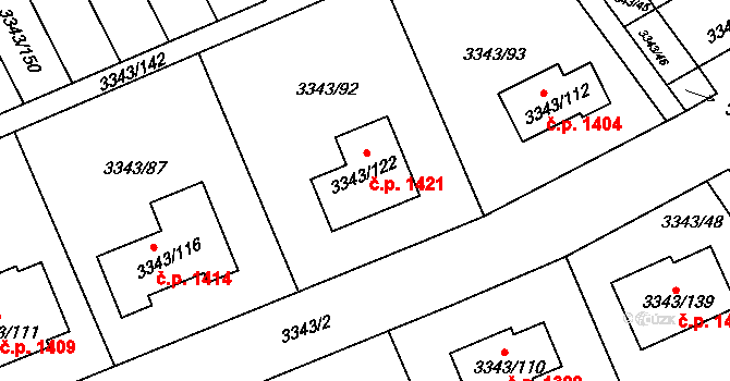 Třešť 1421 na parcele st. 3343/122 v KÚ Třešť, Katastrální mapa
