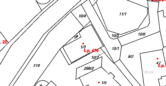 Strančice 476 na parcele st. 1/3 v KÚ Strančice, Katastrální mapa