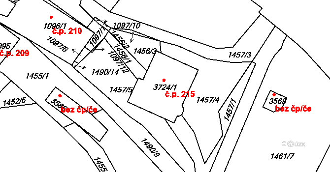 Latrán 215, Český Krumlov na parcele st. 3724/1 v KÚ Český Krumlov, Katastrální mapa