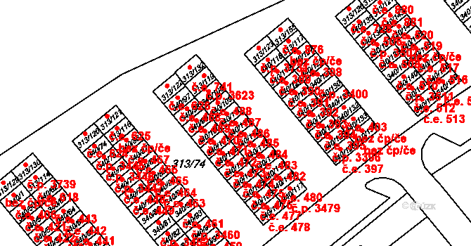 Vyškov-Předměstí 485, Vyškov na parcele st. 340/111 v KÚ Vyškov, Katastrální mapa